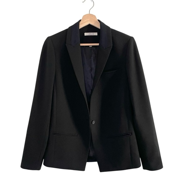 J Brand Two Tone Blazer Button Front Suit Jacket Black Size 2 Classic Neutral - Picture 1 of 12